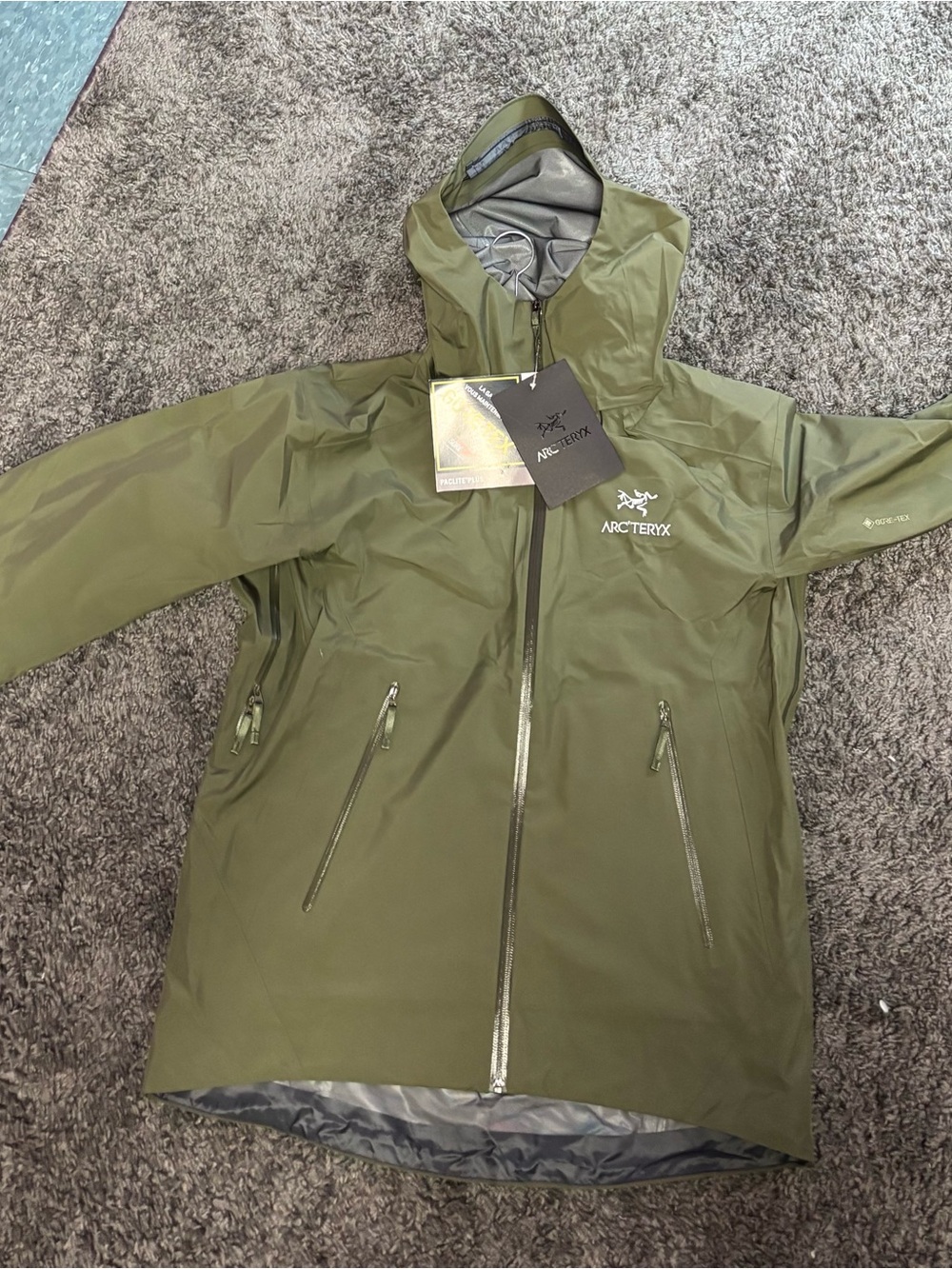 Arc'teryx Olive Green Men’s Waterproof Ski Jacket with Hood